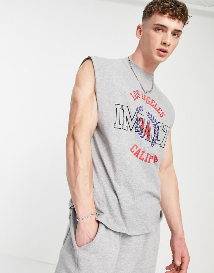 Asos Design Oversized Organic Tank In Gray Heather With Collegiate Print-grey