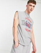 Asos Design Oversized Organic Tank In Gray Heather With Collegiate Print-grey