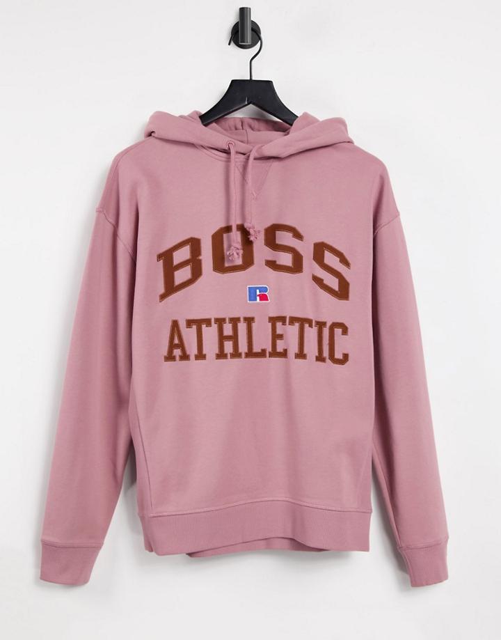 Boss X Russell Athletic Safa Varsity Logo Hoodie In Pink