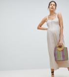 Asos Design Maternity Linen Button Through Maxi Dress - Stone