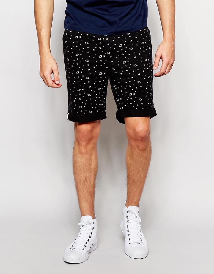 D-struct Astro Print Turn Up Shorts - Black