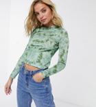 Asos Design Petite Fitted Top With Ruched Sides In Tie Dye-green
