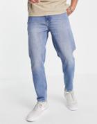 Asos Design Organic Cotton Blend Classic Rigid Jeans In Vintage Mid Wash Blue-blues