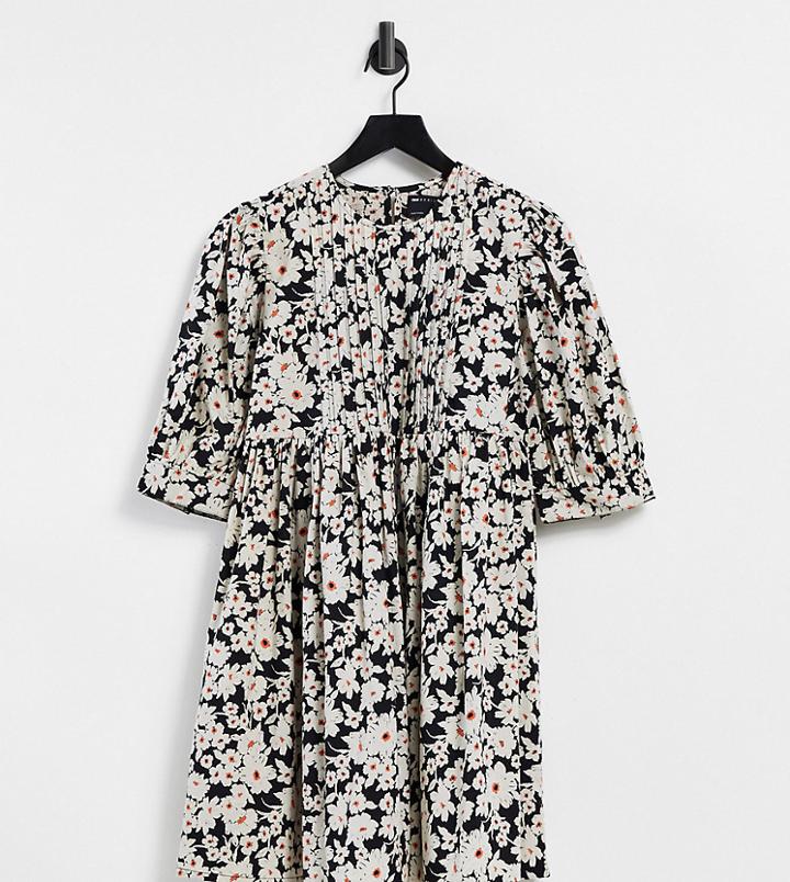 Asos Design Maternity Trapeze Mini Smock Dress With Pin Tucks In Daisy Floral Print-multi