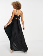 Asos Design Wrap Front Tie Back Maxi Dress In Black