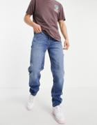 River Island Relaxed Fit Carpenter Jeans In Mid Blue-blues