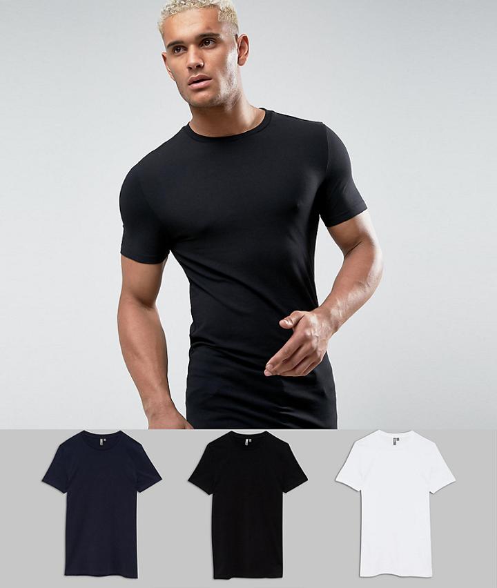 Asos Longline Muscle Fit T-shirt With Crew Neck 3 Pack Save - Multi