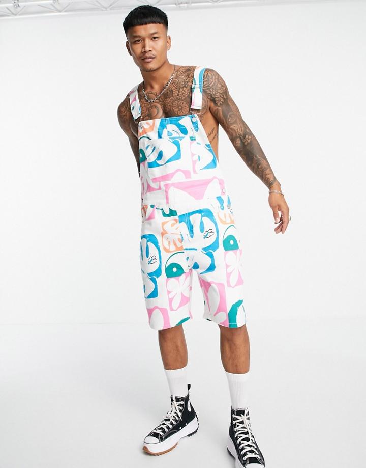 Asos Design Short Overalls In Palm Print-multi