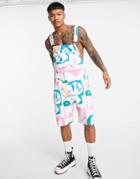 Asos Design Short Overalls In Palm Print-multi