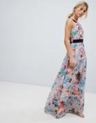 Little Mistress High Neck Maxi Dress In Full Bloom Print-multi