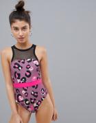 Asos 4505 Leopard Print Mesh Swimsuit - Multi