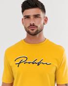 River Island T-shirt With Prolific Embroidery In Yellow