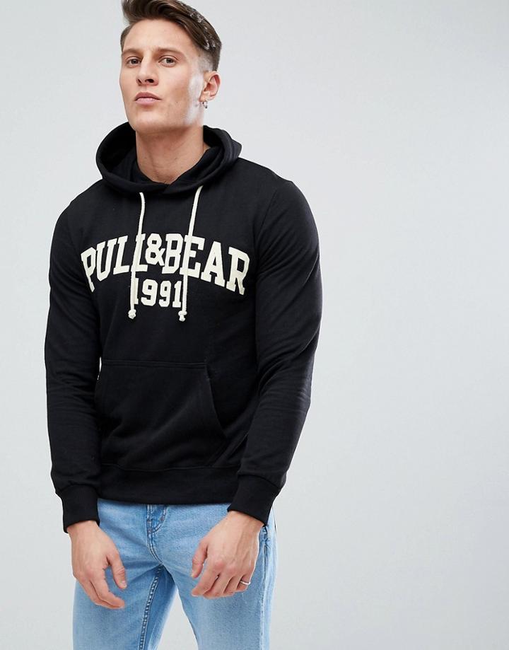 Pull & Bear Logo Hoodie In Black - Black