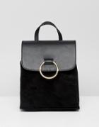 Asos Design Mini Suede And Leather Mix Ring Backpack - Black