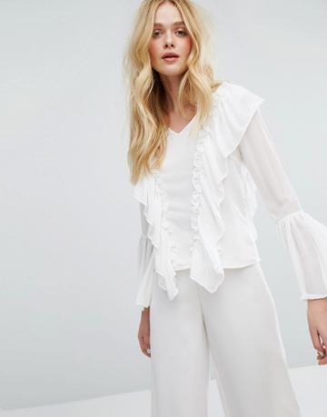 Aeryne Ruffle Front Blouse - White