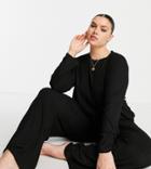Asos Design Curve Lounge Super Soft Rib Sweatshirt & Wide Leg Pants Set In Black