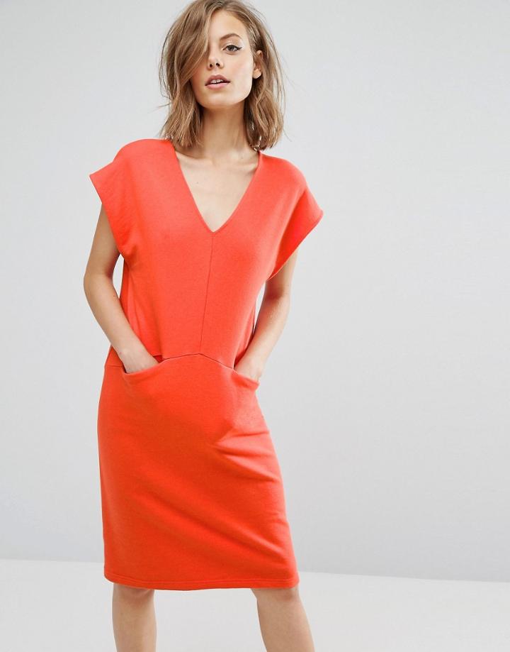 Traffic People V Neck Midi Shift Dress - Red