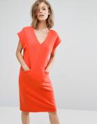 Traffic People V Neck Midi Shift Dress - Red