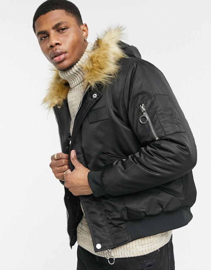 The Couture Club Dakota Faux Fur Hooded Bomber Jacket-black