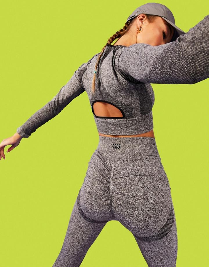 Asos 4505 Long Sleeve Seamless Crop Top-grey