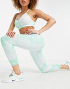 Nike Training Icon Clash One Cropped Tie Dye Leggings In Green