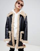 Story Of Lola Pu Coat With Faux Shearling - Black