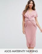Asos Maternity Nursing Solid Dress With Twist Knot - Pink