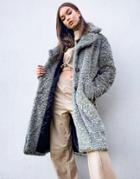 Object Longline Faux Fur Coat In Texture Gray Pattern-grey