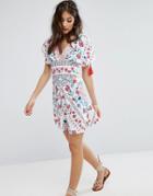 Kiss The Sky Plunge Front Dress With Festival Print - Multi