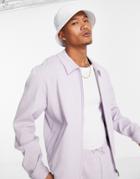 Asos Design Set Smart Harrington Jacket In Lilac Crinkle-purple