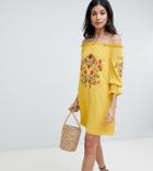 Parisian Tall Off Shoulder Embroidered Dress - Yellow