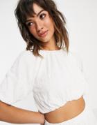 River Island Crinkle Fabric Puff Sleeve Matching Crop Top In Cream-white