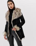 Lipsy Bonded Faux Fur Wrap Jacket In Black - Black