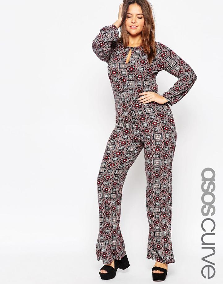 Asos Curve Jumpsuit In Winter Tile Print - Multi