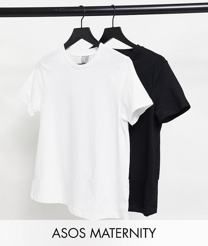 Asos Design Maternity Ultimate Cotton T-shirt With Crew Neck 2 Pack Save In Black & White - Multi