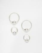 Fashionology Sterling Silver Minimal Ball Hoop Four Earring Set - Sterling Silver