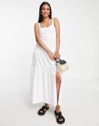 Asos Design Broderie Shirred Detail Maxi Dress With Belt In White