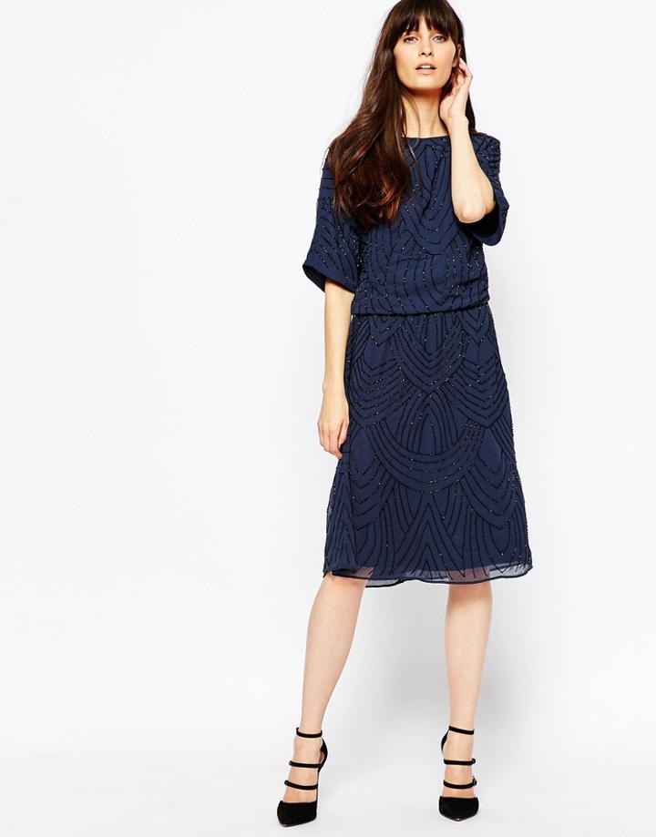 Selected Calissa Beaded Strap Knee Dress - Navy Blazer