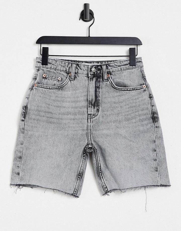 Topshop Fitted Longline Denim Shorts In Gray-grey