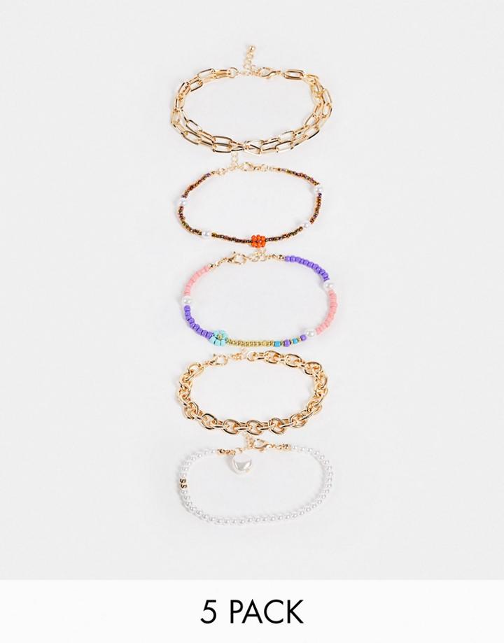 Madein Charm Bracelet With Pearl And Chain Details-gold