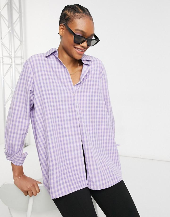 Urban Threads Oversized Checked Shirt In Lilac-purple