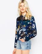 Only Rake Printed High Neck Cropped Shirt - Poseidon
