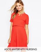 Asos Maternity Nursing Textured Skater Dress With Double Layer - Cream