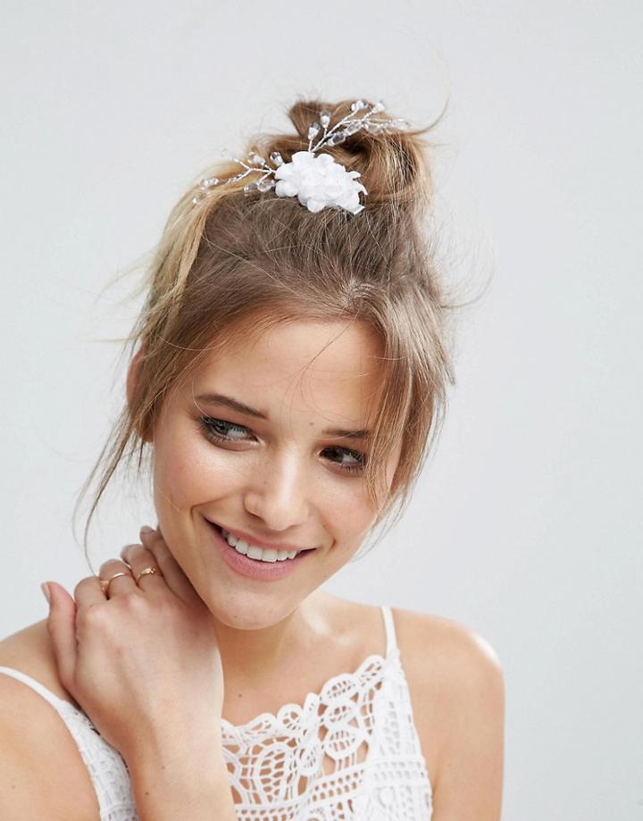 Asos Flower & Bead Hair Clips - Cream