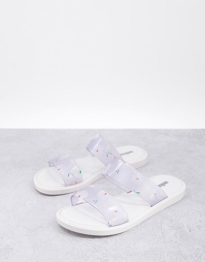 Melissa Bubble Double Strap Sandals In White Daisy Print