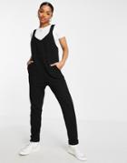 Asos Design Rib Slim Fit Tie Back Overalls In Black