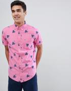 Hollister Short Sleeve Palm Tree Print Shirt Slim Fit In Pink - Pink