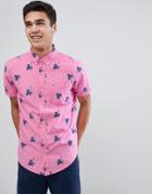 Hollister Short Sleeve Palm Tree Print Shirt Slim Fit In Pink - Pink