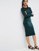 Asos Ribbed Midi Dress With Tipping Detail - Green