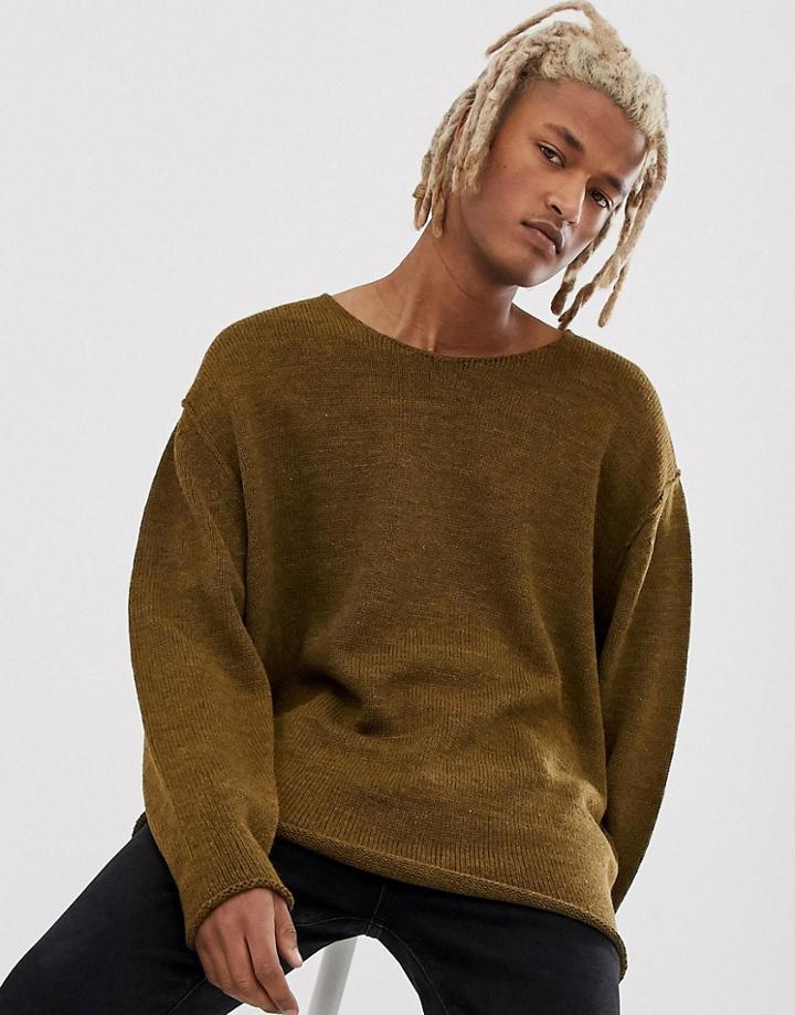 Asos Design Knitted Oversized Textured Sweater In Brown - Brown